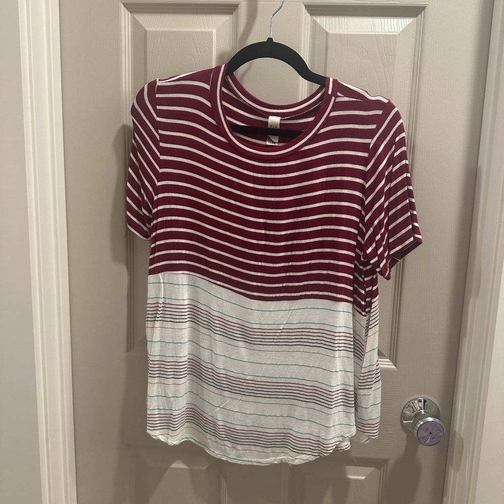 Striped Burgundy and White Women's Top